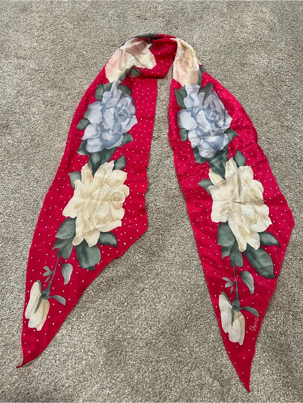 Vintage Vera Floral and Polka Dot Silk Scarf